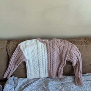 Moon & Madison Cream and Brown Chenille  knit Medium sweater